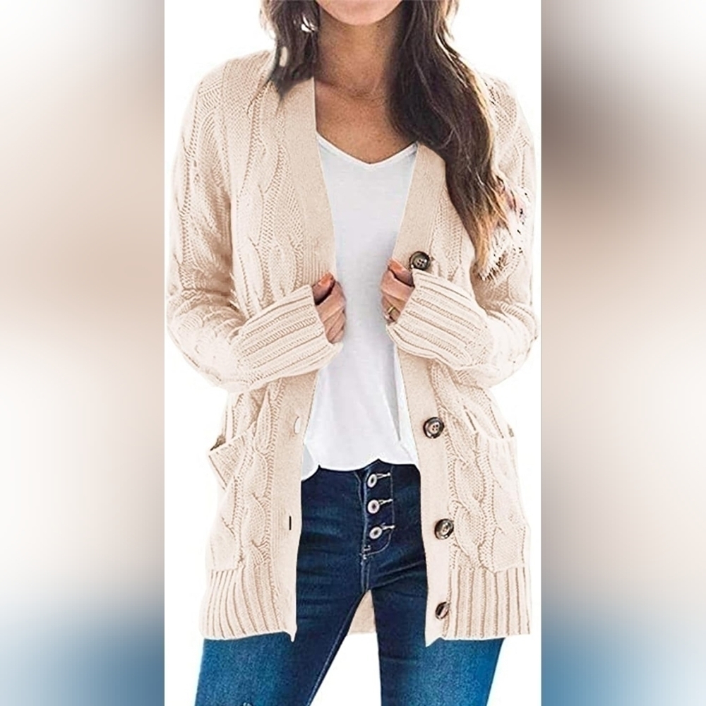 PRETTYGARDEN Open Front Cardigan Sweater Button CableKnit NWT Size S - Picture 5 of 6